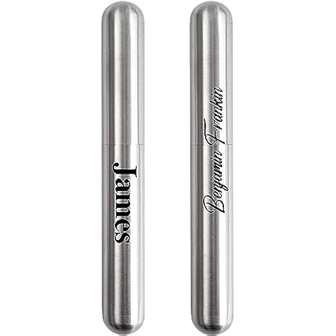 Auchic Personalized Christmas Gift for Men 2 Pack Stainless Steel Cigar Travel Case Custom Text/LOGO Cigars Moisturizing Tube (Wire Drawing + Wire Drawing) Cover