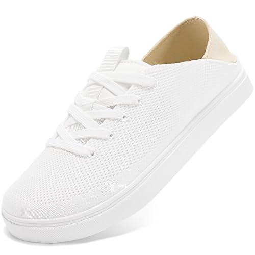 STQ White Sneakers for Women Breathable Knit Casual Womens Slip on Tennis Shoes Comfortalbe Orthopedic Plantar Fasciitis Shoe for Nurse College Student White Size 9.5