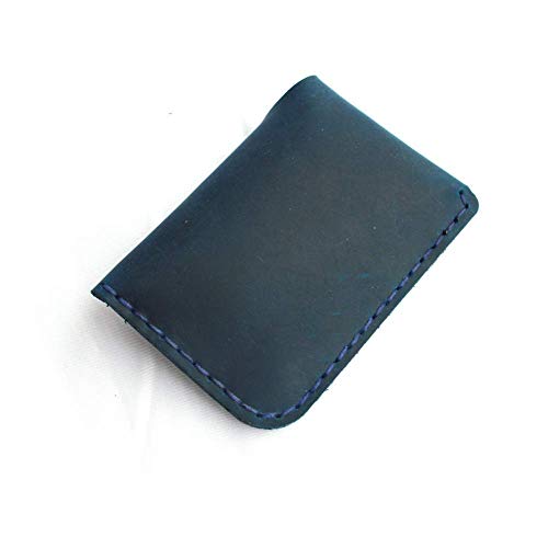 Upgraded Of High Quality Leather Dark Blue Handmade Mini Front Pocket Card Holder Handmade Genuine Leather Minimalist Card Case Wallet Front Pocket Card Organizer #TOP5