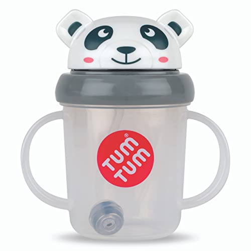 TUM TUM Trinklernbecher mit Trinkhalm - Kinder Strohalm Trinkflasche - 200ml - auslaufsicher - extra Strohhalmtechnik - Baby Trinkbecher mit Deckel - Kleinkinder ab 6 Monate - BPA frei - (Pip Panda)