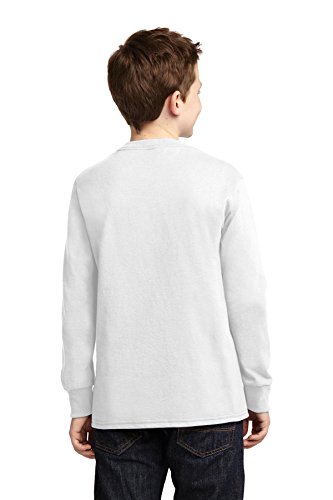Port & Company Youth Long Sleeve 100% Cotton T-Shirt, White, Large2