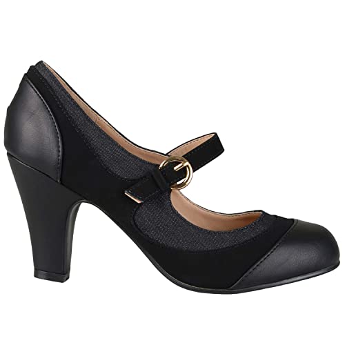 SHODENSE Women Kitten Heel Mary Jane Pumps Closed Round Toe Ankle Strap Patchwork Comfy 3” Mid Chunky Mary Jane Heels Cap Toe Two Tone Buckle Dress Shoes Ladies Wedding Vintage 4-11 M US4