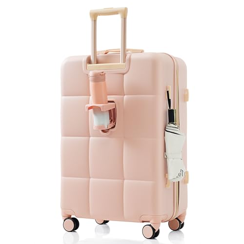 Luggage Set of 3,Airline Certified Carry-on Luggage with Cup Holder,ABS Hard Shell Luggage with Spinner Wheels,pink 7