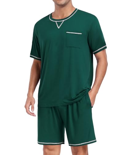 DIKFA Men's Modal Pajamas Set Soft Sleepwear Short-sleeve Pjs with Pockets 2pcs Lounge Casual Cozy Nightwear