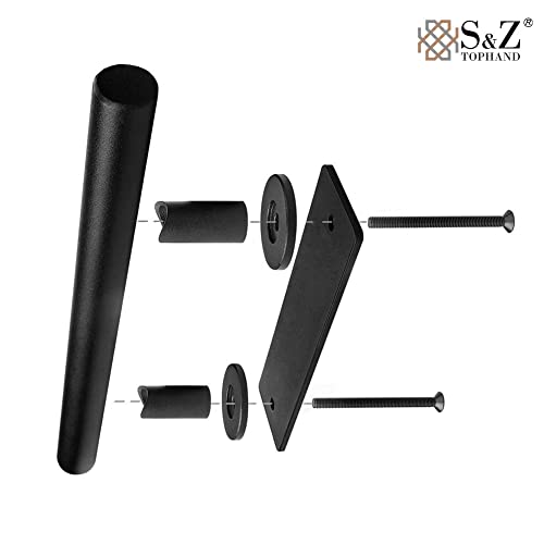 Image of S&Z TOPHAND 12 Inch Sliding Barn Door Handles Black Hardware, Set Black Powder Coated Finish Round Shape - Fit 1 3 /8-1 3 /4 inch Thickness Door Panel, Heavy Duty Solid Steel Gate (4, Black)