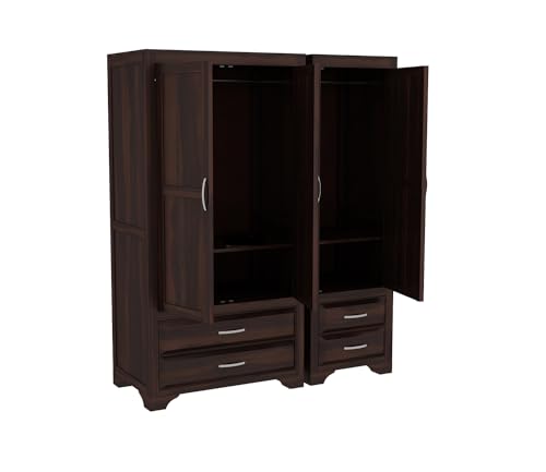 Image of Sheesham Wood Wooden 3 Door Wardrobe Organizer for Clothes | - Solid Wood Almirah with 4 Drawers, 4 Shelves - with Hanging Space Cupboard for Large Bedroom (Design 21)