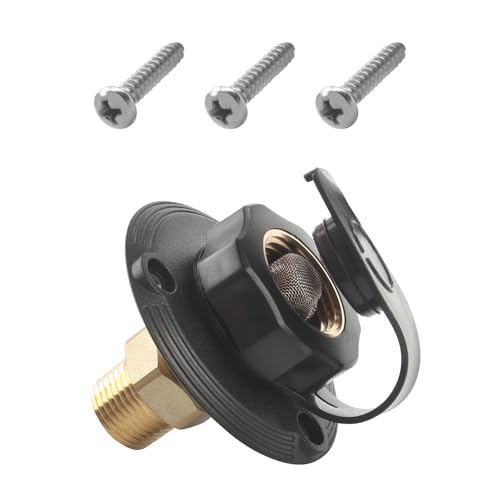 Image of RV City Water Inlet with Check Valve, RV Water Fill Inlet 3 /4 NH Female to 1 /2 NPT Male Black Flange, City Water Inlet for Camper RV Trailer Motorhome Marine