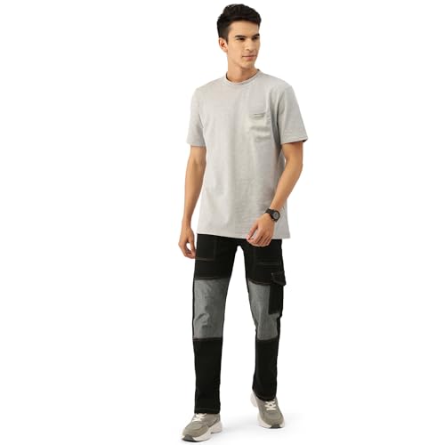 Image of PARIS HAMILTON Men Relaxed Fit Colorblocked Distressed Two Tone Stretchable Denim Jeans