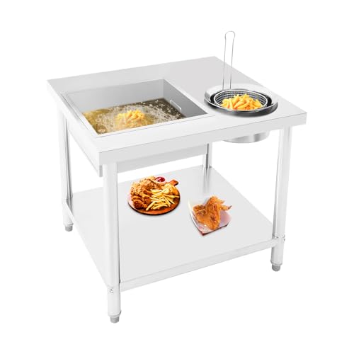 TrueyEssence Commercial Breading Table, Fried Chicken Preparation Table 2-Tier Stainless Steel Workstation with Basin and Basket for Kitchen Restaurant Canteen