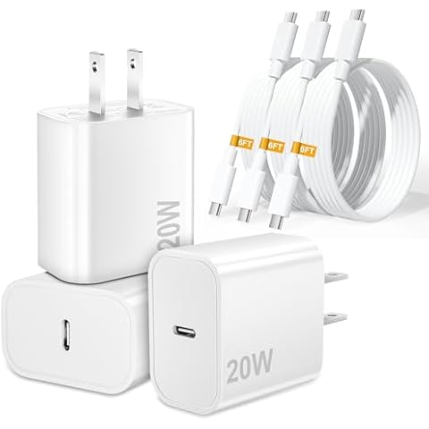 3Pack 20W USB C Charger Block with 6FT USB C to C Charging Cable Charger Block for iPhone 15/16/iPad Air 4/5, iPad Mini 6,iPad Pro 12.9 3/4/5/6,iPad Pro 11(2018/2020/2021/2022) Cover