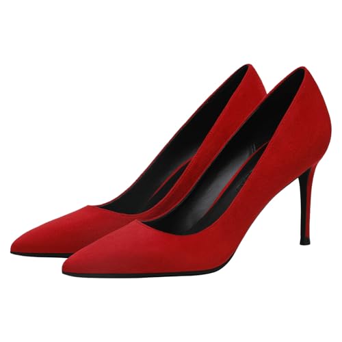 ANUFER Women's Velvet 5CM/8CM High Heels Elegant Pointed Toe Pumps Office Work Shoes3