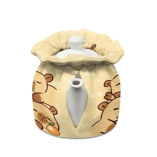 Image of Capybara Orange Print Tea Cozy for Teapot Dust Proof Insulated Teapot Cover Keep Tea Warm Home Kitchen Table Decorative Accessories Tea Pot Cozy Cover with Drawstring Breakfast Warmer