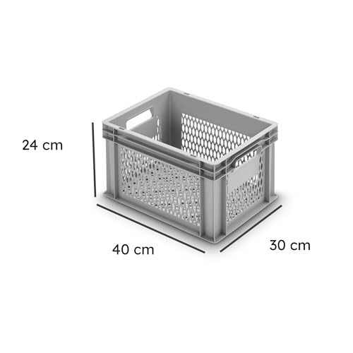 1a-TopStore Eurobox Stapel- und Transportkasten, durchbrochen, perforiert, offene Griffe, verschiedene Größen (40x30x24 cm)