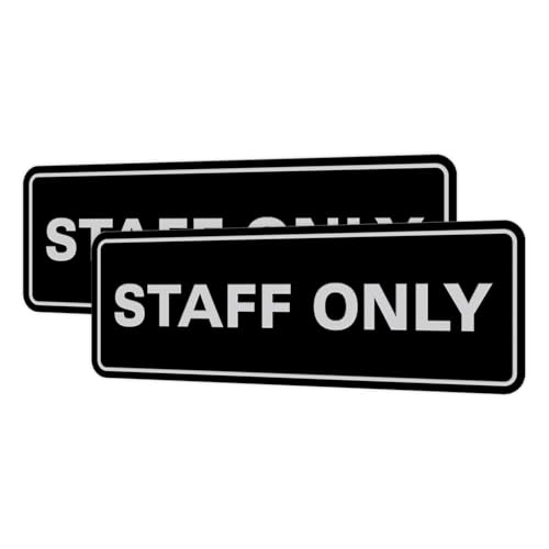 All Quality Standard Staff Only Wall or Door Sign | Easy Installation | Office Workplace Signs | Enhanced Security ‌ - Black/Silver - Small (2 Pack)