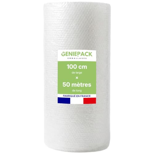 ROULEAU PAPIER BULLE/FILM À BULLES Professionnel 100 cm x 50 m – Fabriqué en FRANCE – 60 Microns – Bulles 10mm– Protection Emballage Colis...