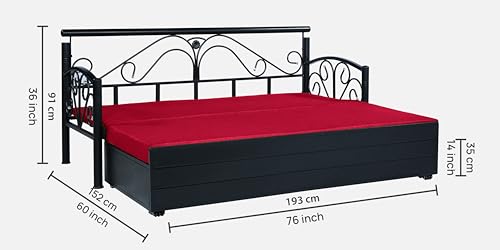 Image of 3 Seater Metal Sofa Cum Bed with Hydraulic Storage | Sofa Set for Living Room, Bedroom, Guest Room| Queen Size Convertible Sofa Bed | Comfortable Seating Sofa Red & Black