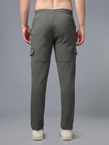Image of TECHNOSPORT Men's Solid Straight Fit Cargo Pants TS Flexi 6 Pocket Polyester Quick Dry Elasticated Drawstring for Gym Travel Running Workout