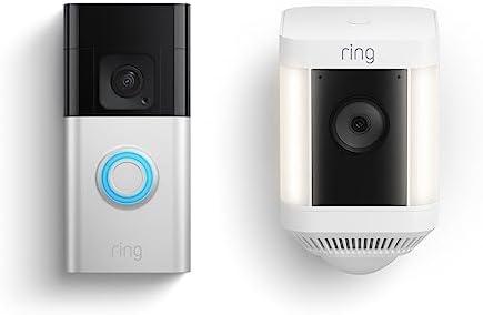 Ring Battery Doorbell Plus with Ring Spotlight Cam Plus (White)