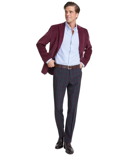 Tommy Hilfiger Mens Modern fit Dress Pants 38/32 Burgundy Red Plaid Stretch