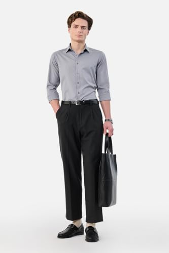 Image of SNITCH Men Casual Trousers| Baggy Fit Mid Rise Solid Plain Front Style | Breathable Cotton Blend & Lightweight Linen Fabric for Summer & Everyday Outings