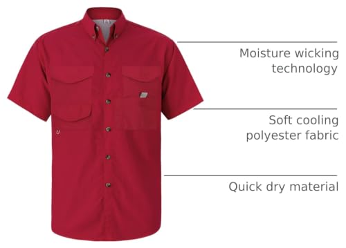 Image of Alimens & Gentle Short Sleeve Fishing Shirt Wicking Fabric Sun Protection Casual Button Down Shirts