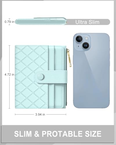 Womens Wallet, RFID Small Slim Wallets for Women, Compact Credit Card Holder, Cute Leather Bifold Ladies Purse with Zipper Coin Pocket and ID Window, Blue2