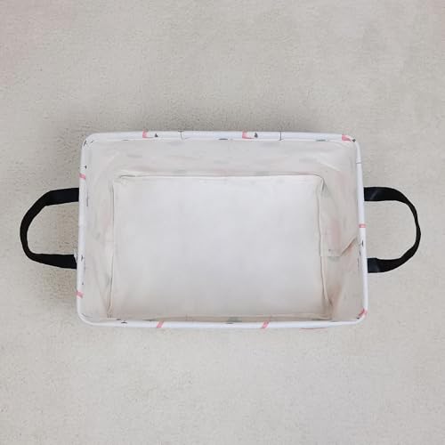 Image of Rectangular Storage Bin Collapse Canvas Fabric Cartoon Storage Basket with Handles for Organizing Home Kitchen Boys and Girls Toys Office Closet Shelf Baskets(Rec Leaf Flamingo)