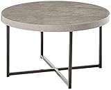 SilkWood Studio Era Modern Round Coffee Table with Metal Base, Gray/Black