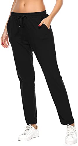 Pantalon Chándal Mujer Algodón Pantalones Deportivos Jogger Pants Casual Sweatpants Largos Elastica para Yoga Jogging Fitness Running Deportes Gimnasio de Verano y Invierno (Negro, S)