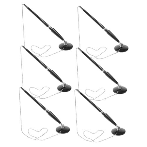 DECHOUS 6個 デスク接着ベース付き転チェーンペン 業務用ボールペン 転倒防止受付用筆記具 オフィス行カウンター対応