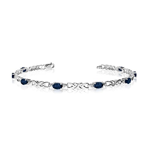 14K White Gold Oval Sapphire and Diamond Bracelet (6 Inch