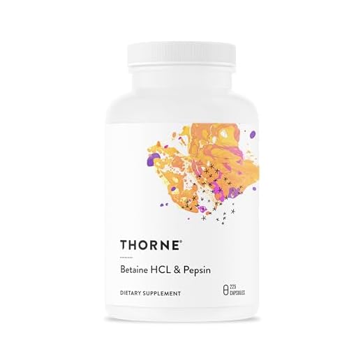 Thorne Betaine HCL & Pepsin - Digestive Enzymes for Protein Breakdown and Absorption - 225 Capsules