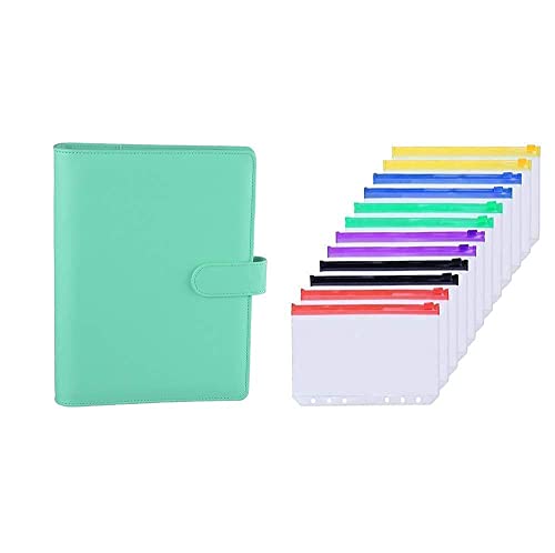 Antner A5 Pu Leather Binder (Light Green) Bundle | 12Pcs A5 Size Binder Pockets Multicolor Zipper #TOP12