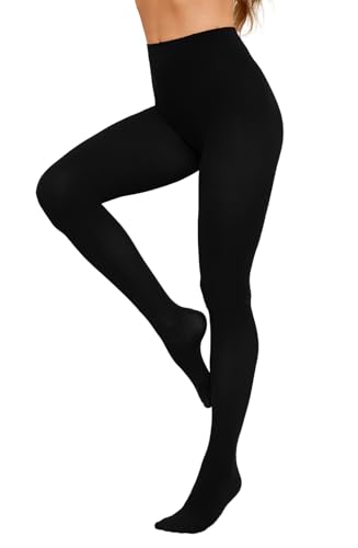 Almoony Black Tights For Women 80D Soft Semi Opaque Solid Color High Waist Tights Stretchy Pantyhose For Women Black L