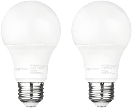 Amazon Basics A19 Dusk to Dawn Sensor LED Outdoor Light Bulb, 60W Equivalent, Energy-Efficient 9W, Daylight 5000K, E26 Base, 10,000 Hours, 2 Count (Pack of 1)