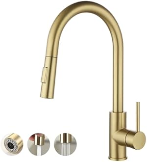 Havin Gold Kitchen Faucet with Pull Down Sprayer, High Arc Stainless Steel Material, with cUPC Ceramic Cartridge,Without Deck Plate,Fit for 1 Hole Kitchen Sink or Laundry Sink,Brushed Gold,HV501G