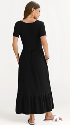 Image of AUSELILY Womens Summer Dresses 2025 Short Sleeve Maxi Dress Crewneck Casual Sundresses with Pockets