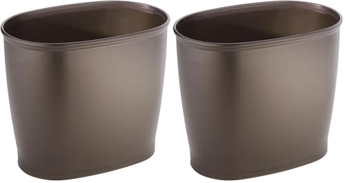 Image of iDesign Slim Plastic Bathroom Trash Can, Small Garbage Bin for Bedroom, Office, Desk, Dorm, Bronze (Pack of 2)