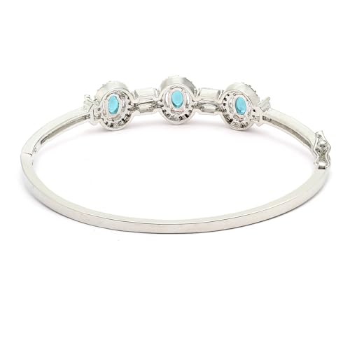 Image of ZENEME Rhodium-Plated Oval Shape American Diamond Studded Handmade Kada Bracelet For Girls and Women