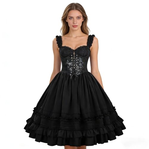 Vhersily 2026 Vestido gótico victoriano de mujer vintage Lolita Court Princess Carnaval Punk Cosplay Vestido Largo Nightclub Pasaje a cualquier lugar Estilo moderno y festivo vibrante para noches