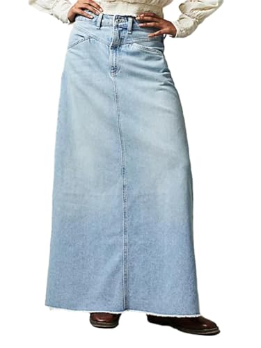 ORANDESIGNE Jeansrock Damen Lang Vintage-Stil Jeans Maxirock Bleistift...