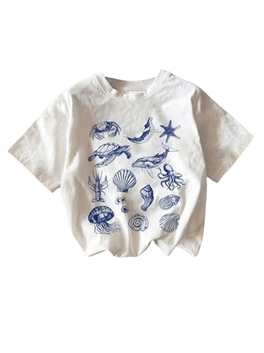 QJQ Girl's Cute Graphic T Shirts Short Sleeve Crewneck Tees Summer Trendy Preppy Tops Clothes