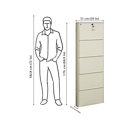 Image of DELITE KOM 20 Inch Wide, 5 Shelf Metal Shoe Rack Wall Mounted for Home with Central Lock | Holds Upto 12 Shoes or 20 Slippers Pair | 1 Year Warranty | (67 x 20 x 5 Inch, Ivory) | DIY | Space Saving