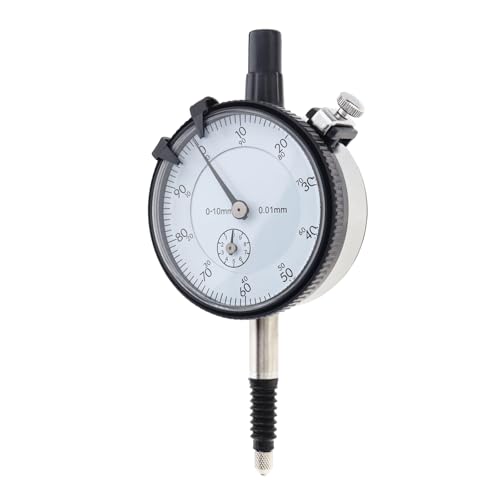 Smgda Metric Dial Indicator, 0-10 mm by 0.01 mm Precision Test Gauge, Dial Test Measuring Instrument with Waterproof Cover, Industrial Tool, Lug Back, White Dial