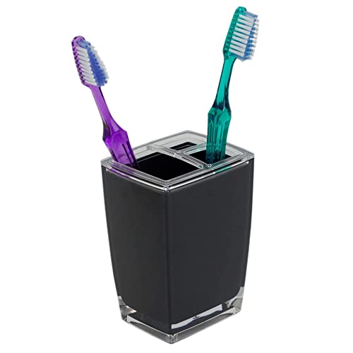 Break-Resistant Plastic Slotted Toothbrush Holder/Bathroom Countertop Organizer Cup, Black #TOP24