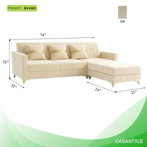 Image of CASASTYLE Groovy 4 Seater L Shape Sofa Set with Movable Ottoman | Flexible Left or Right Layout | Cozy Velvet Fabric | Soft Touch Seating | Modern Designer Sofa for Living Room (Cream)
