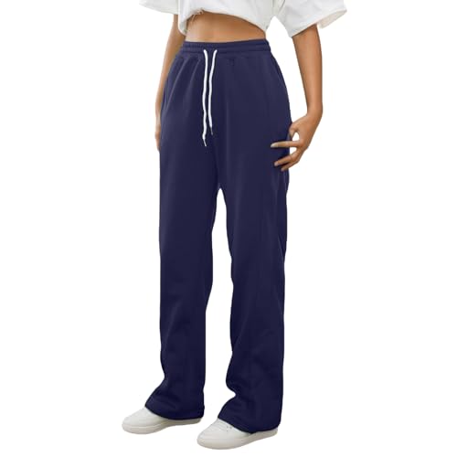 Baggy Sweatpants for Teen Girls Drawstring Elastic Waist Straight Leg Joggers Soft Comfy Plain Trousers with Pocket
