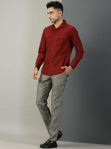 Image of Thomas Scott Men's | Solid | Full Sleeve | Regular Fit | 100% Cotton | Double Flap Pocket | Spread Collar | Casual Shirt