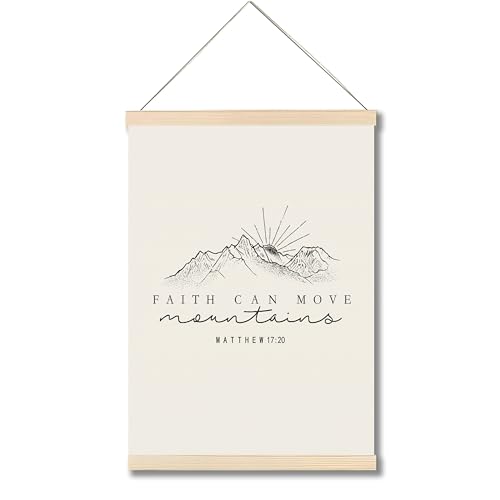 Forest Charger Christian Wall Decor Canvas, Faith Can Move Mountains Bible Verse Wall Art, Matthew 17:20 Inspirational Canvas Prints for Home Office Church, 12x16 Inches