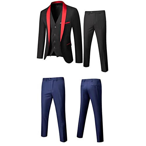 CUTTE Herren 3-teiliger Blazer Anzughose Bräutigam Hochzeit Party Slim Fit Business Blazer Jacken Sets Büro Anzug Set Arbeitskleidung,Blue,M – Bild 6